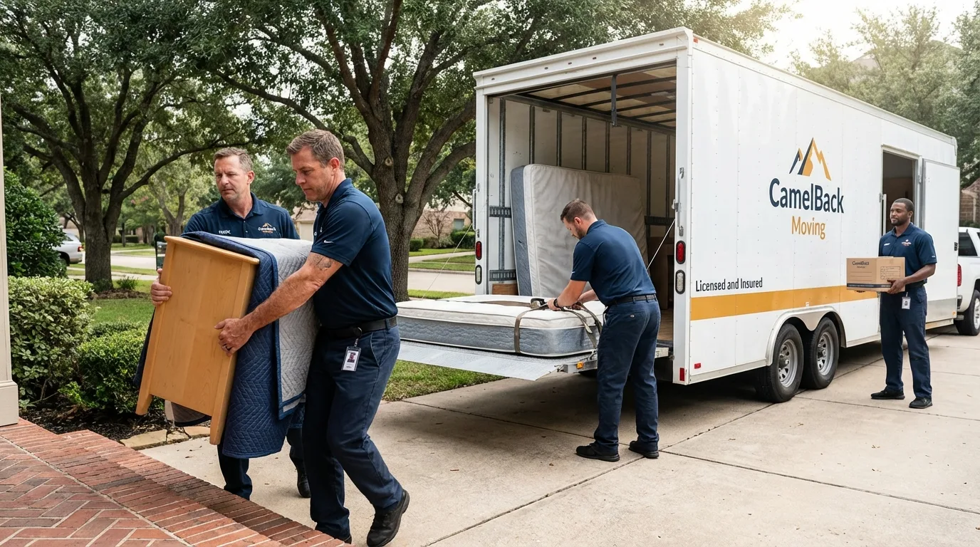 Crew loading residential truck for cross-state move from Pemberville, OH
