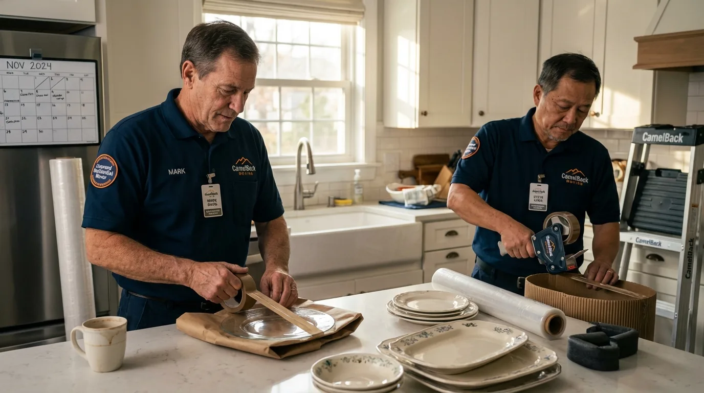 Professional crew packing kitchen dishware in Pemberville, OH