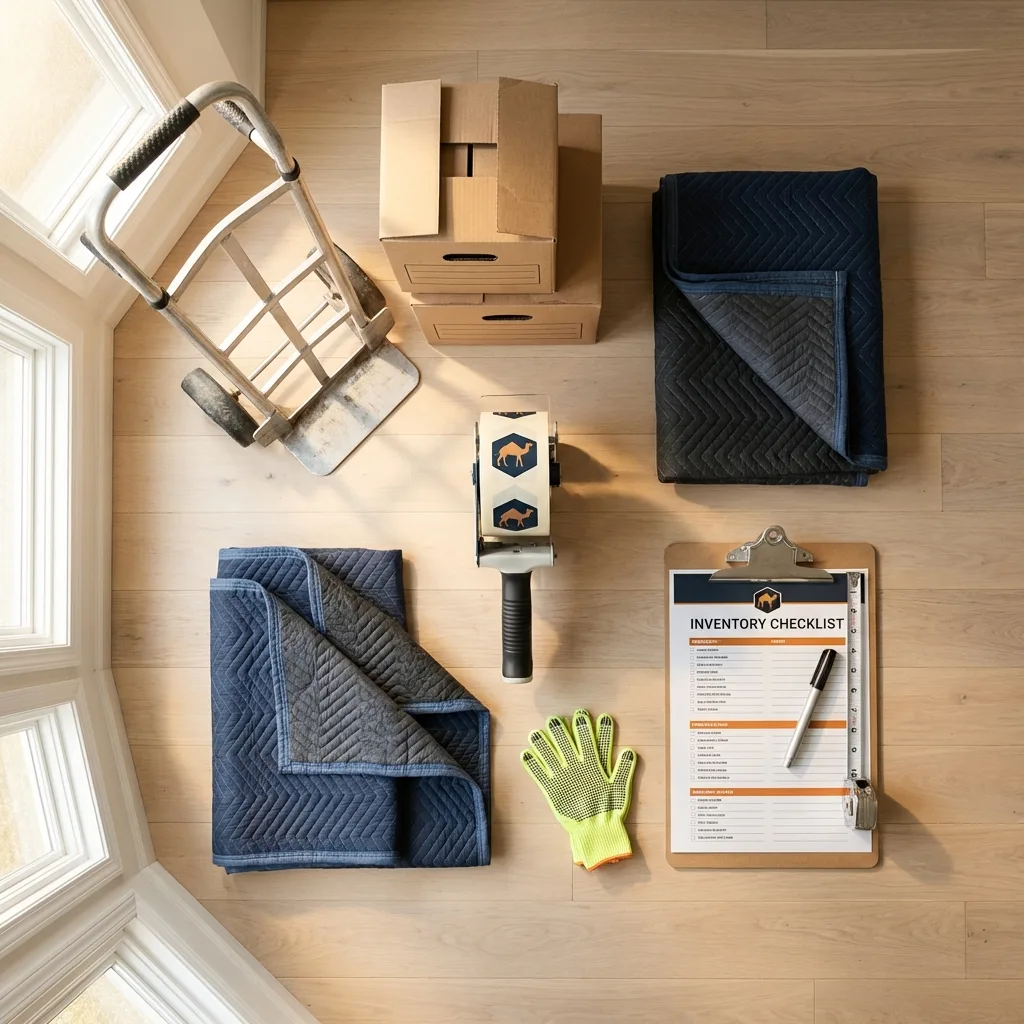 Professional moving supplies and packing materials layout for Pemberville residential relocations